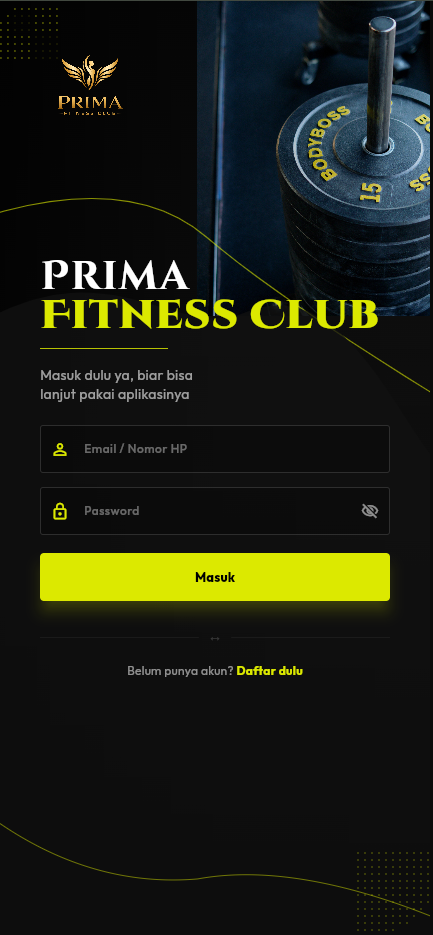 Prima Fitness Club mobile app screen